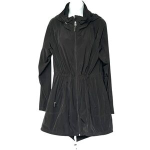 32 Degrees Cool Jacket Black Windbreaker Hooded Full Zipper Waist Drawstring L